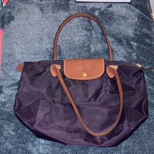 Longchamp Brown and Purple Tote Bag with Leather Handle